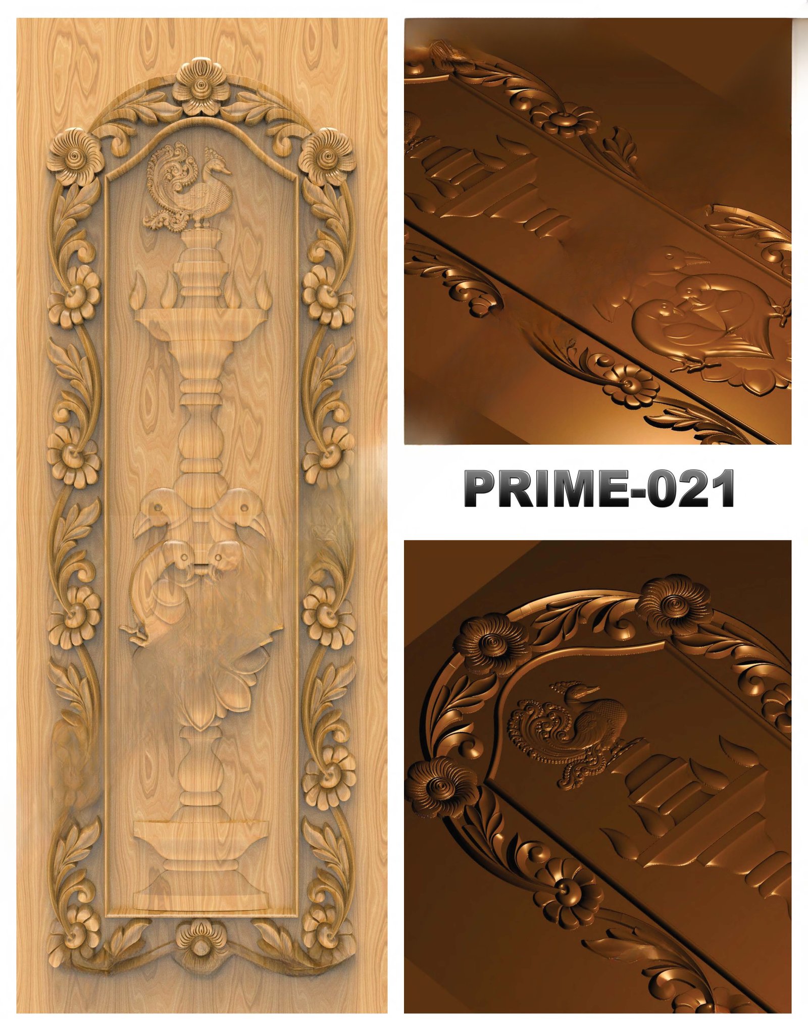 prime designs - PRIME-21 Traditional Diya and Peacock Spiritual Door 3D Model